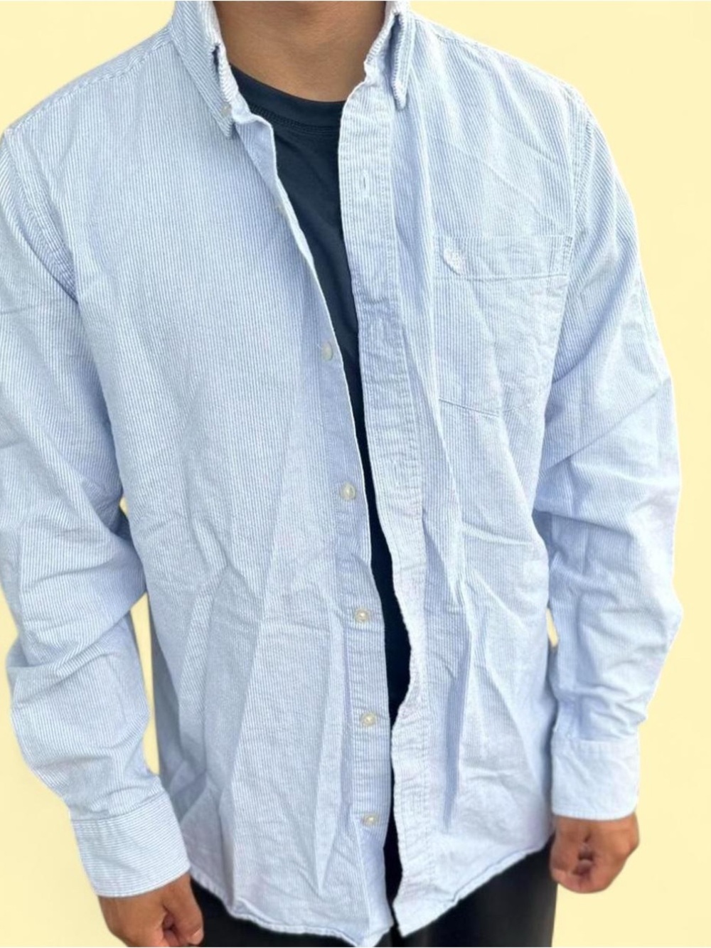 Light Blue Men's Button-Up Shirt - Casual Long Sleeve